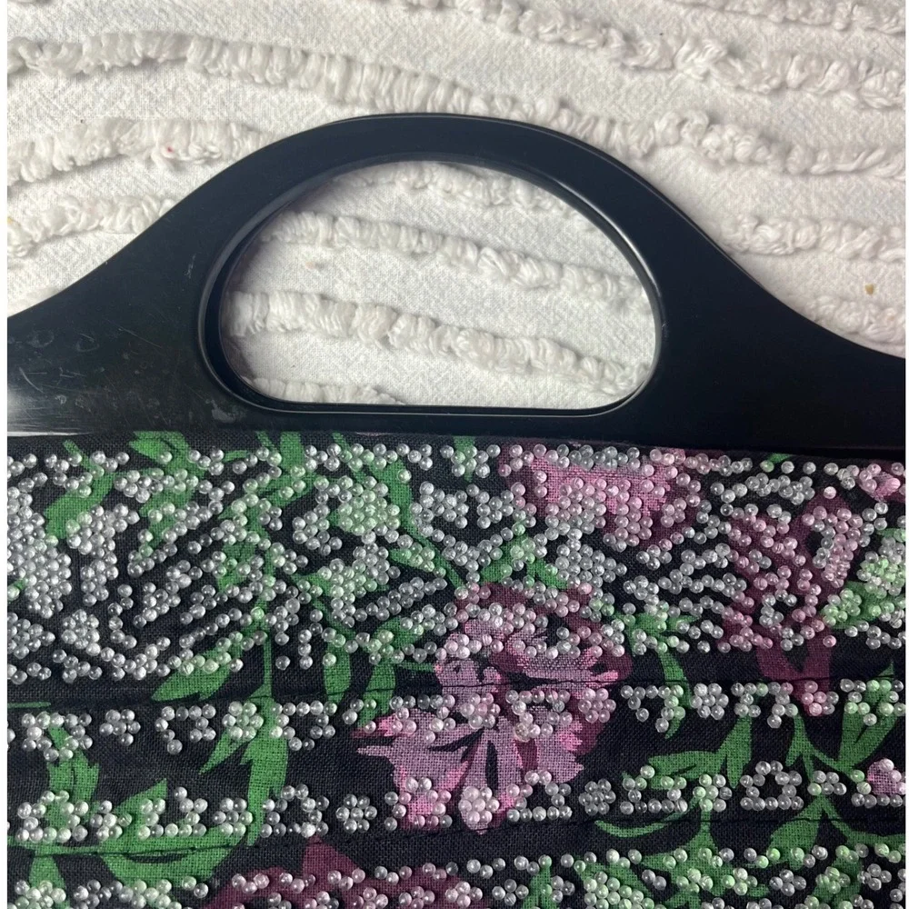 Vintage Large Beaded‎ Floral Bag , acrylic handles Boho